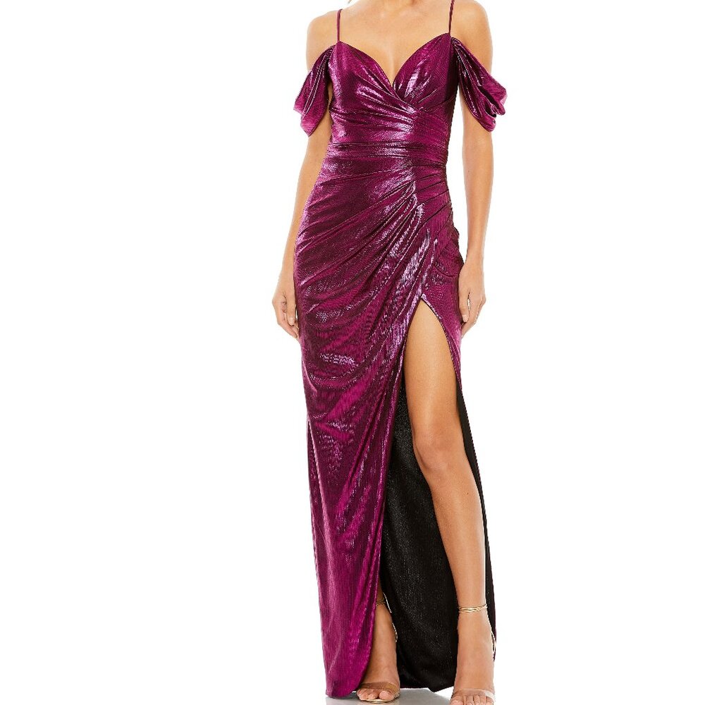 Mac Duggal 27091 High Slit Faux Wrap Dress